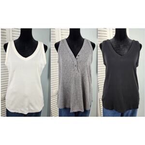 Bundle 3 LOFT Tank Tops Large Fit Cotton Sleeveless V Neck Minimalist Basics